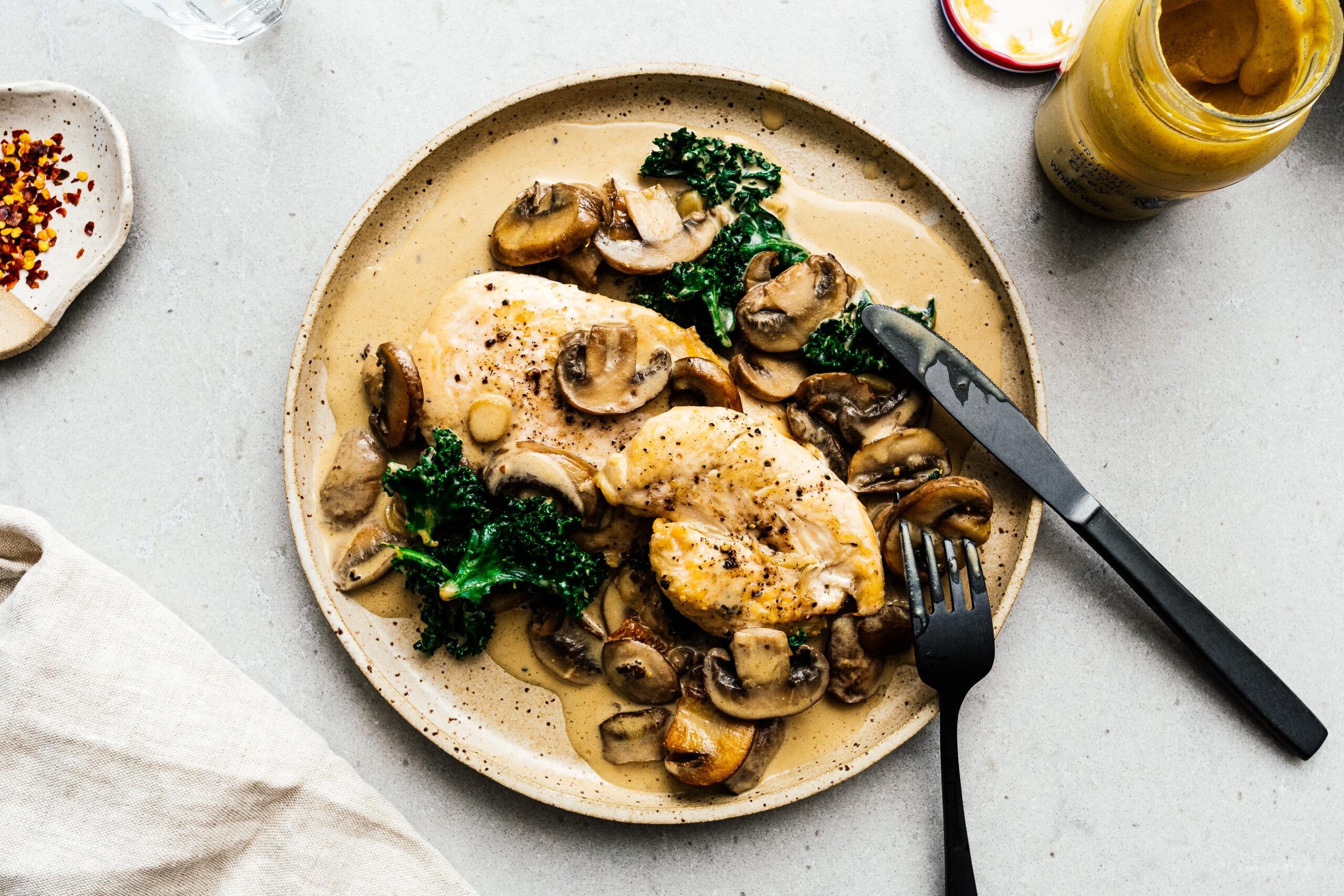 One Pan Creamy Dijon Mustard Mushroom Chicken | foodiesanddrink.com