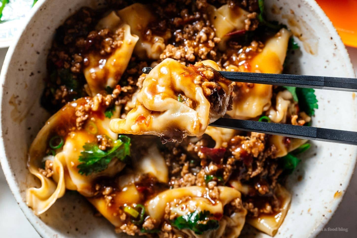 turkey wontons in turkey mapo sauce | foodiesanddrink.com