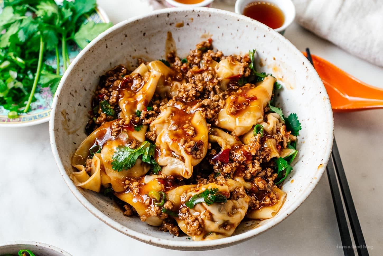 turkey wontons in turkey mapo sauce | foodiesanddrink.com