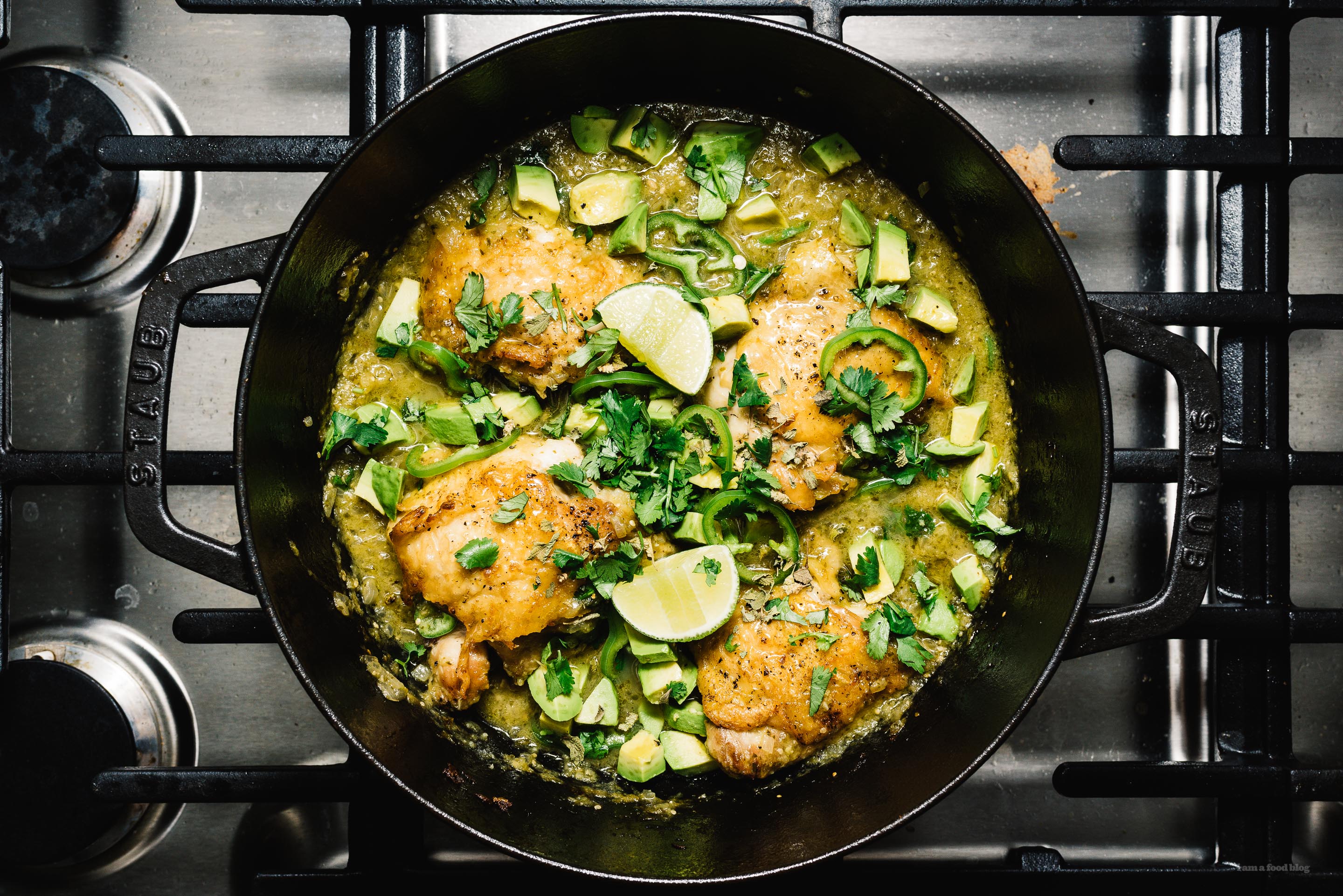 Baked Hatch Chile Salsa Verde Honey Chicken Thighs | foodiesanddrink.com